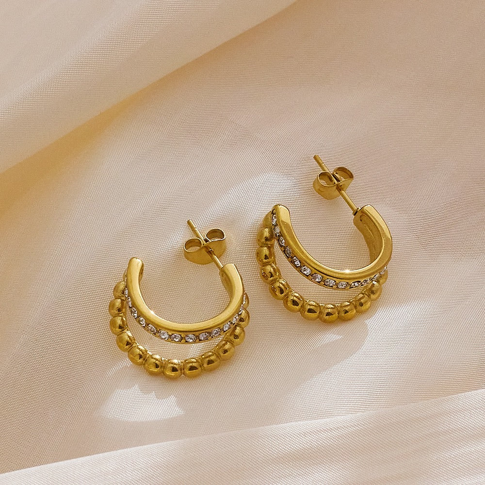 Double Beaded Crystal Hoops