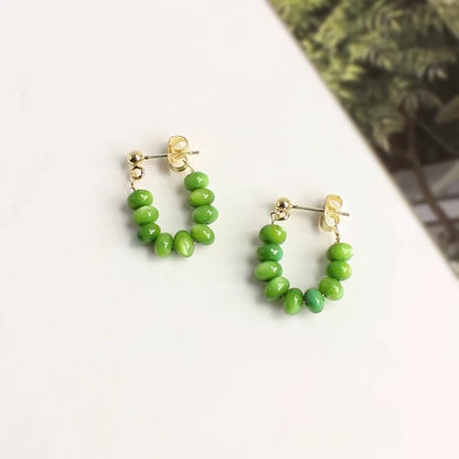 Jade Beaded Huggie Hoops