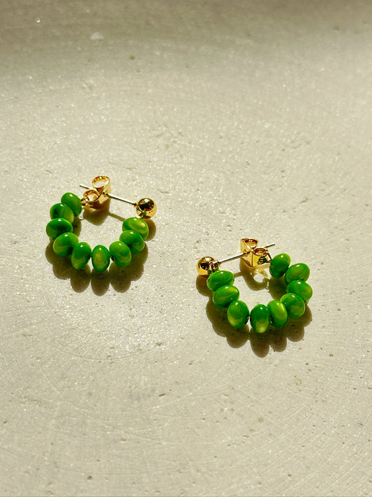 Jade Beaded Huggie Hoops