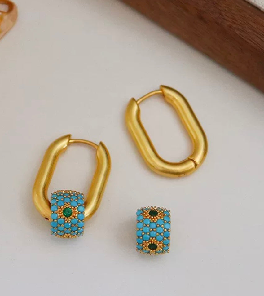 Turquoise Gemstone Rolling Beads Hoops